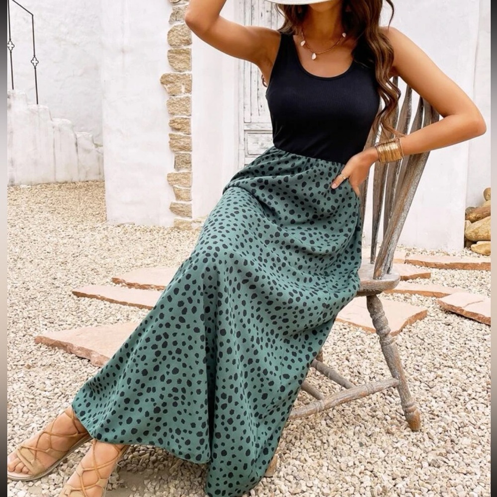 Boho Dalmatian print color block sleeveless maxi dress - Picture 8 of 15